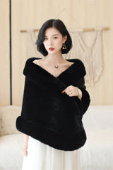 Black Mink Cashmere Rounded-Edge Wedding Shawl-Ballbella