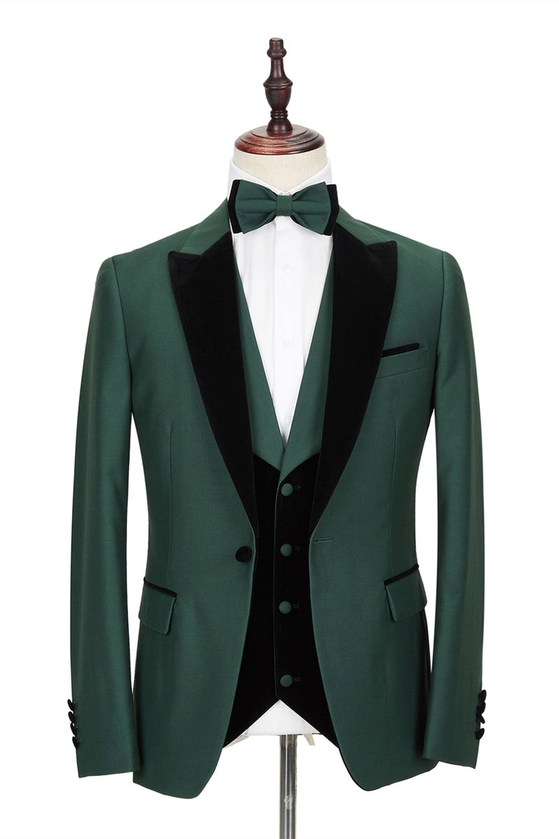Black Peak Lapel Dark Green Men Wedding Suit Velvet Banding Edge Formal ...