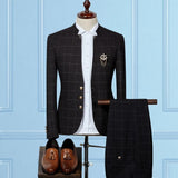 Black Slim Sit Plaid Classic Two Pieces Men Suits Online-Ballbella