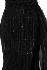 Black Sparkle One shoulder Court Train Evening Dresses-Ballbella