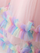 Blue Jewel Neck Tulle Sleeveless Ankle-Length Bows Kids Social Party Dresses Princess Dress-Ballbella