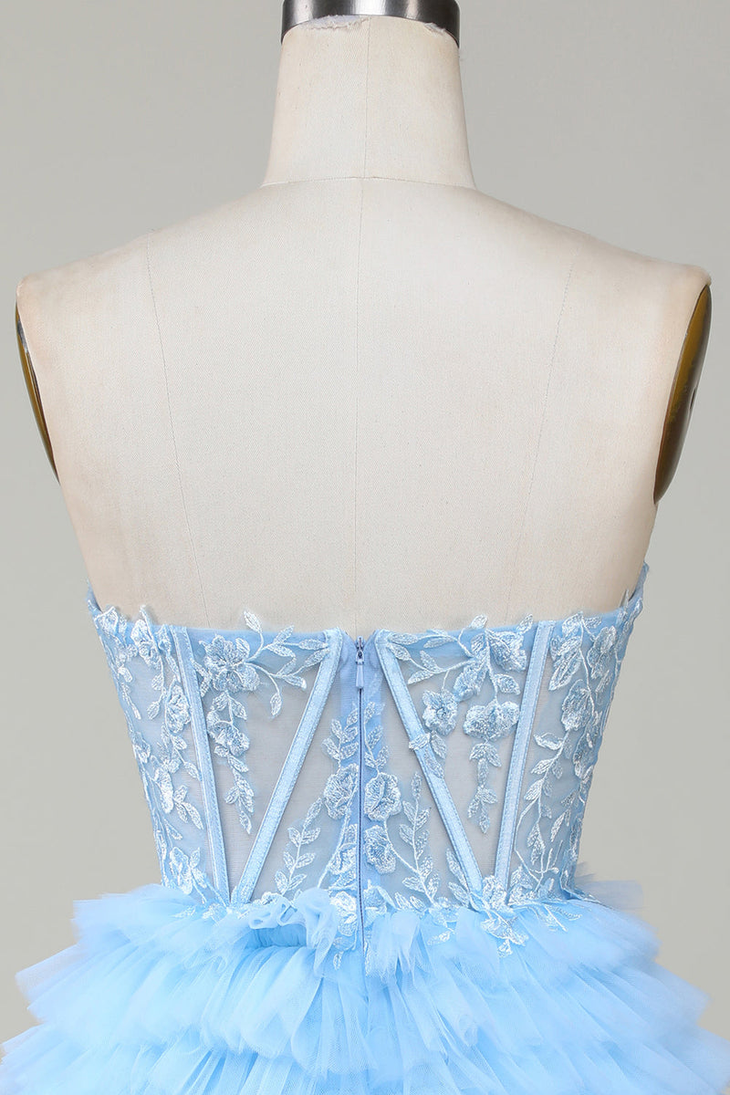 Blue Sweetheart A-Line Corset Short Homecoming Dress with Ruffles-Ballbella