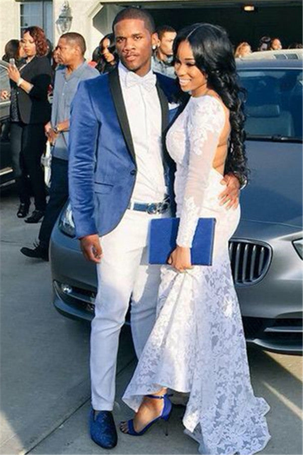 Blue Velvet Prom Suits Slim Fit Men Suit with One Button-Ballbella