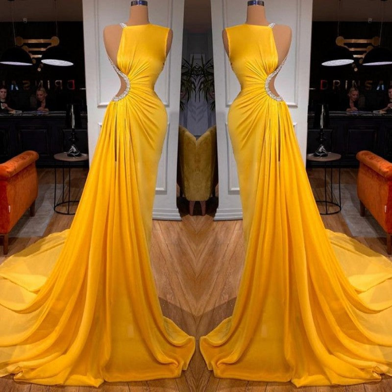 Bright Yellow Long Prom Dress Mermaid With Slit-Ballbella