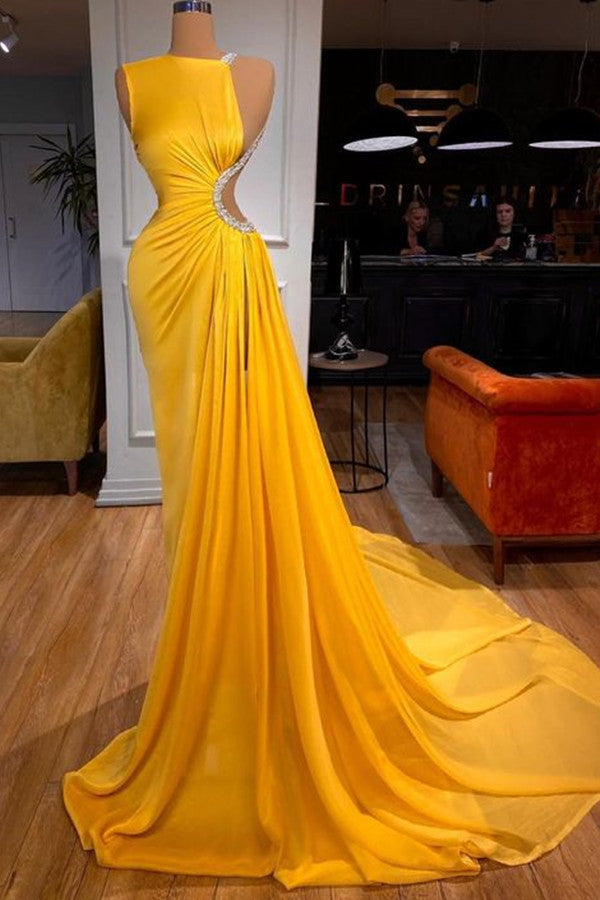 Bright Yellow Long Prom Dress Mermaid With Slit-Ballbella