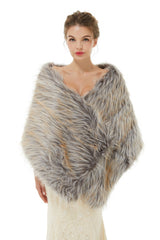 Brown Faux Fur Shawl For Bride For Winter-Ballbella