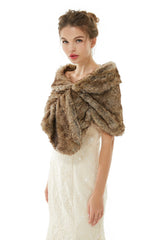 Brown Wedding Shrug Faux Fur Stole Fluffy Bridal Wrap Shawl-Ballbella