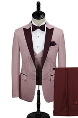 Burgundy Peak Lapel Men Marriage Suits Pricey Pink One Button Wedding Tuxedos-Ballbella