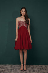 Burgundy Sweetheart Sparkle Beaded Chiffon Homecoming Dress-Ballbella