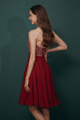 Burgundy Sweetheart Sparkle Beaded Chiffon Homecoming Dress-Ballbella