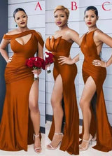 Burnt Orange Mermaid Bridesmaid Dress With Slit-Ballbella