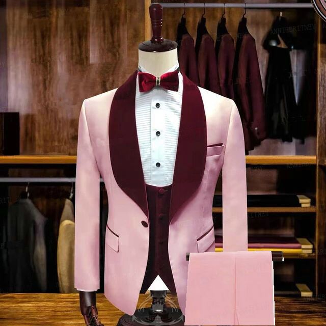 Candy Pink Stylsih Shawl Lapel Slim Fit Men Suits for Wedding-Ballbella