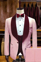 Candy Pink Stylsih Shawl Lapel Slim Fit Men Suits for Wedding-Ballbella