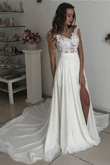 Cap sleeves V neck Chiffon Front split Court Train Wedding Dress-Ballbella