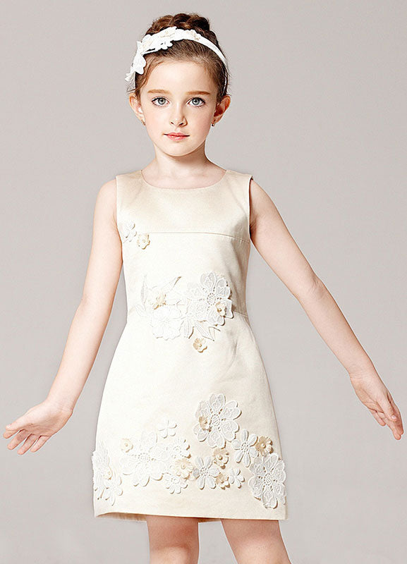 Champagne A-line Flower Applique Beaded Short flower girl dress With Jacket-Ballbella