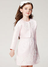 Champagne A-line Flower Applique Beaded Short flower girl dress With Jacket-Ballbella