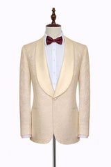 Champagne Jacquard Wedding Tuxedos for Groom Silk Shawl Lapel Marriage Suits-Ballbella