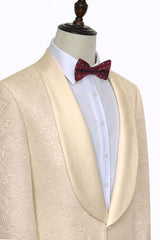 Champagne Jacquard Wedding Tuxedos for Groom Silk Shawl Lapel Marriage Suits-Ballbella