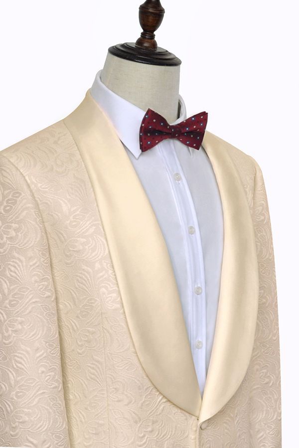 Champagne Jacquard Wedding Tuxedos for Groom Silk Shawl Lapel Marriage ...