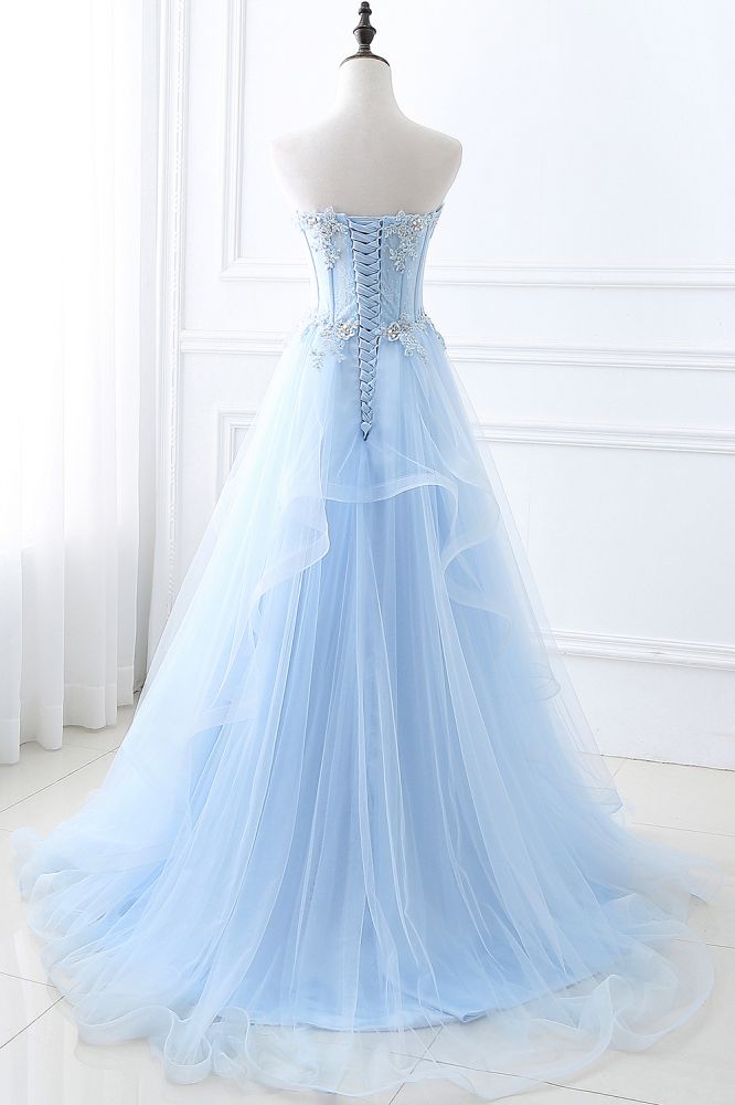 CHARLIZE |Ball Gown Sweetheart Tulle Sky Blue Prom Party Gowns with Sequins-Ballbella