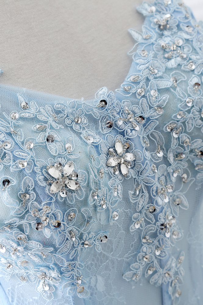 CHARLIZE |Ball Gown Sweetheart Tulle Sky Blue Prom Party Gowns with Sequins-Ballbella