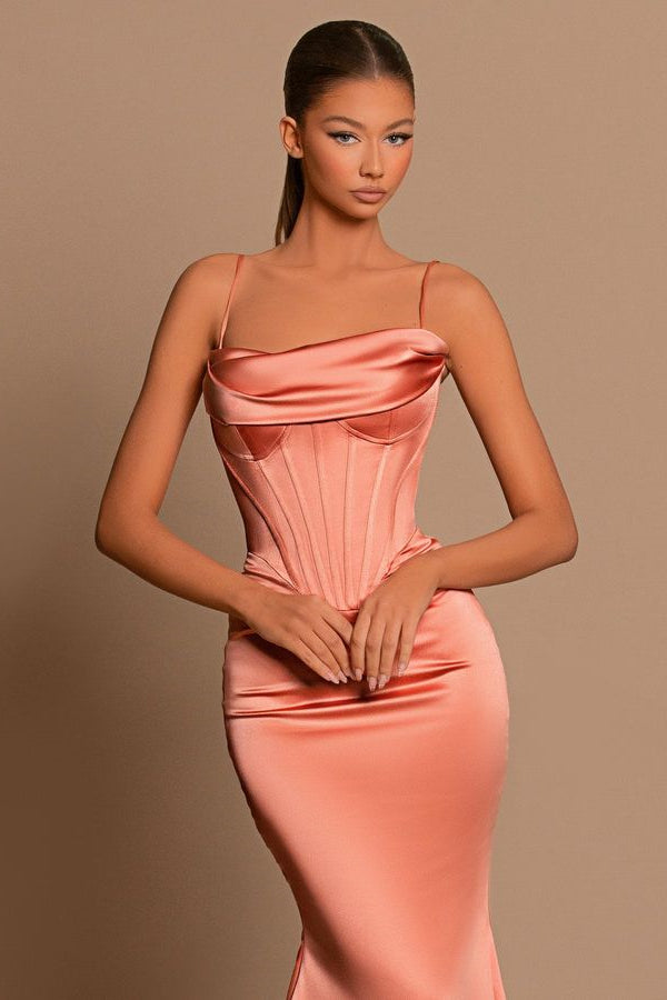 Charming Coral Spaghetti-Straps Prom Dress Mermaid Sleeveless-Ballbella