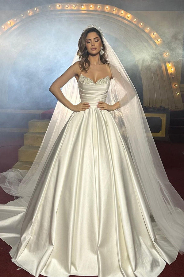 Charming FloorLength Sleeveless A Line Wedding Dress With Beads-Ballbella