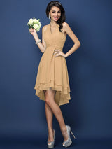 Charming Halter Pleats Sleeveless Short Chiffon Bridesmaid Dresses-Ballbella