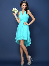 Charming Halter Pleats Sleeveless Short Chiffon Bridesmaid Dresses-Ballbella