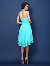 Charming Halter Pleats Sleeveless Short Chiffon Bridesmaid Dresses-Ballbella