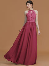 Charming Halter Sleeveless Lace Chiffon Bridesmaid Dresses-Ballbella