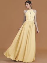 Charming Halter Sleeveless Lace Chiffon Bridesmaid Dresses-Ballbella