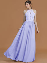 Charming Halter Sleeveless Lace Chiffon Bridesmaid Dresses-Ballbella