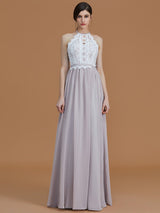 Charming Halter Sleeveless Lace Chiffon Bridesmaid Dresses-Ballbella