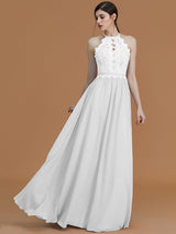 Charming Halter Sleeveless Lace Chiffon Bridesmaid Dresses-Ballbella