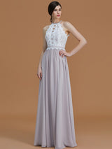 Charming Halter Sleeveless Lace Chiffon Bridesmaid Dresses-Ballbella