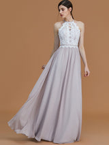 Charming Halter Sleeveless Lace Chiffon Bridesmaid Dresses-Ballbella