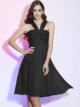 A-Line Charming Halter Sleeveless Pleats Short Chiffon Bridesmaid Dresses