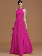 A-Line Charming Halter Sleeveless Ruched Chiffon Bridesmaid Dresses