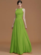 A-Line Charming Halter Sleeveless Ruched Chiffon Bridesmaid Dresses