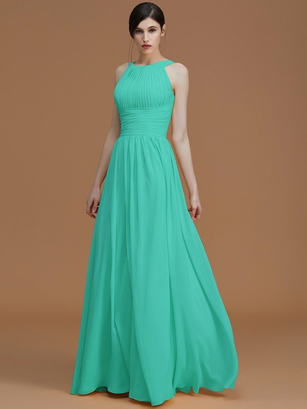 A-Line Charming Halter Sleeveless Ruched Chiffon Bridesmaid Dresses