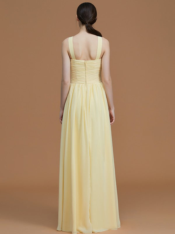 A-Line Charming Halter Sleeveless Ruched Chiffon Bridesmaid Dresses