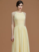 A-Line Charming Halter Sleeveless Ruched Chiffon Bridesmaid Dresses