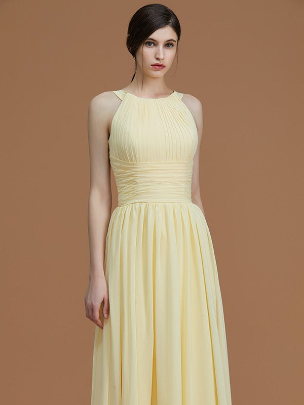 A-Line Charming Halter Sleeveless Ruched Chiffon Bridesmaid Dresses