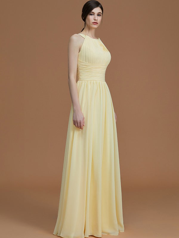 A-Line Charming Halter Sleeveless Ruched Chiffon Bridesmaid Dresses