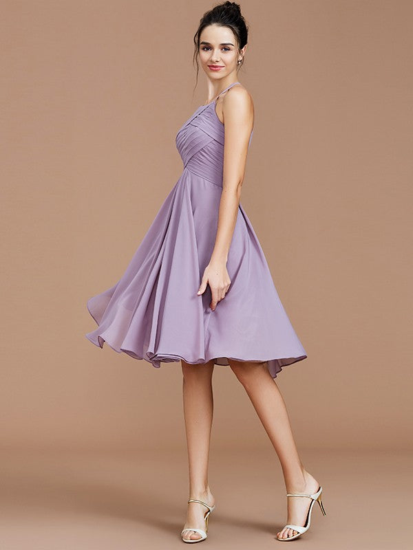 Charming Halter Sleeveless Ruched Short/Mini Chiffon Bridesmaid Dresses-Ballbella