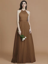 Charming Halter Sleeveless Ruffles Tulle Bridesmaid Dresses-Ballbella