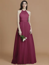 Charming Halter Sleeveless Ruffles Tulle Bridesmaid Dresses-Ballbella