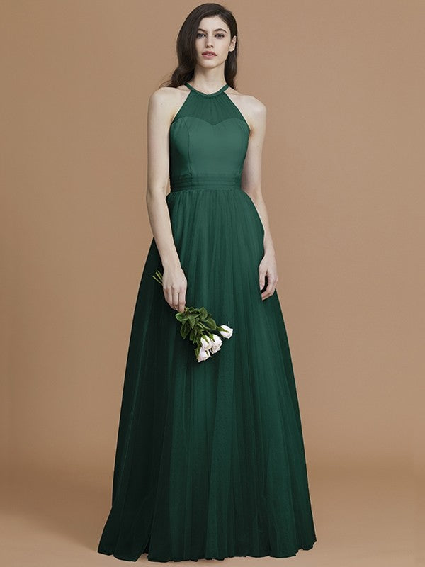 Charming Halter Sleeveless Ruffles Tulle Bridesmaid Dresses-Ballbella