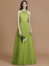 Charming Halter Sleeveless Ruffles Tulle Bridesmaid Dresses-Ballbella